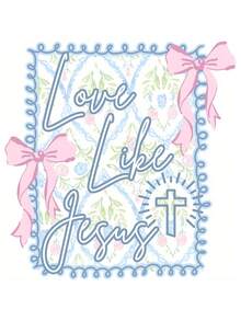 DTF Heat Transfer Iron On Sticker - Love Like Jesus  Faith Vinyl Patch With Pink Bows, Floral Cross & Verse Design For T-Shirts, Hoodies, Bags, Fabric Crafts - Easy Application Religious Decoration For _WH_1200x1600px - 透明 - 查看 1