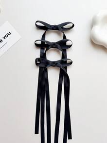 6件套女士发饰套装，涤纶丝带黑色蝴蝶结发夹，蕾丝优雅发夹，发卡，发圈，适合日常佩戴，爪夹，发夹，头饰 - 黑色 - 查看 6
