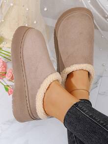 女士冬季新款半包式厚底雪地靴/凉鞋 - 卡其色 - 查看 7