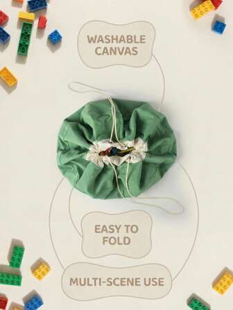 1个帆布抽绳收纳袋，玩具收纳袋，适合存放积木/玩具，家居收纳/旅行收纳/宿舍收纳，可水洗帆布收纳袋，易于清洁和折叠。