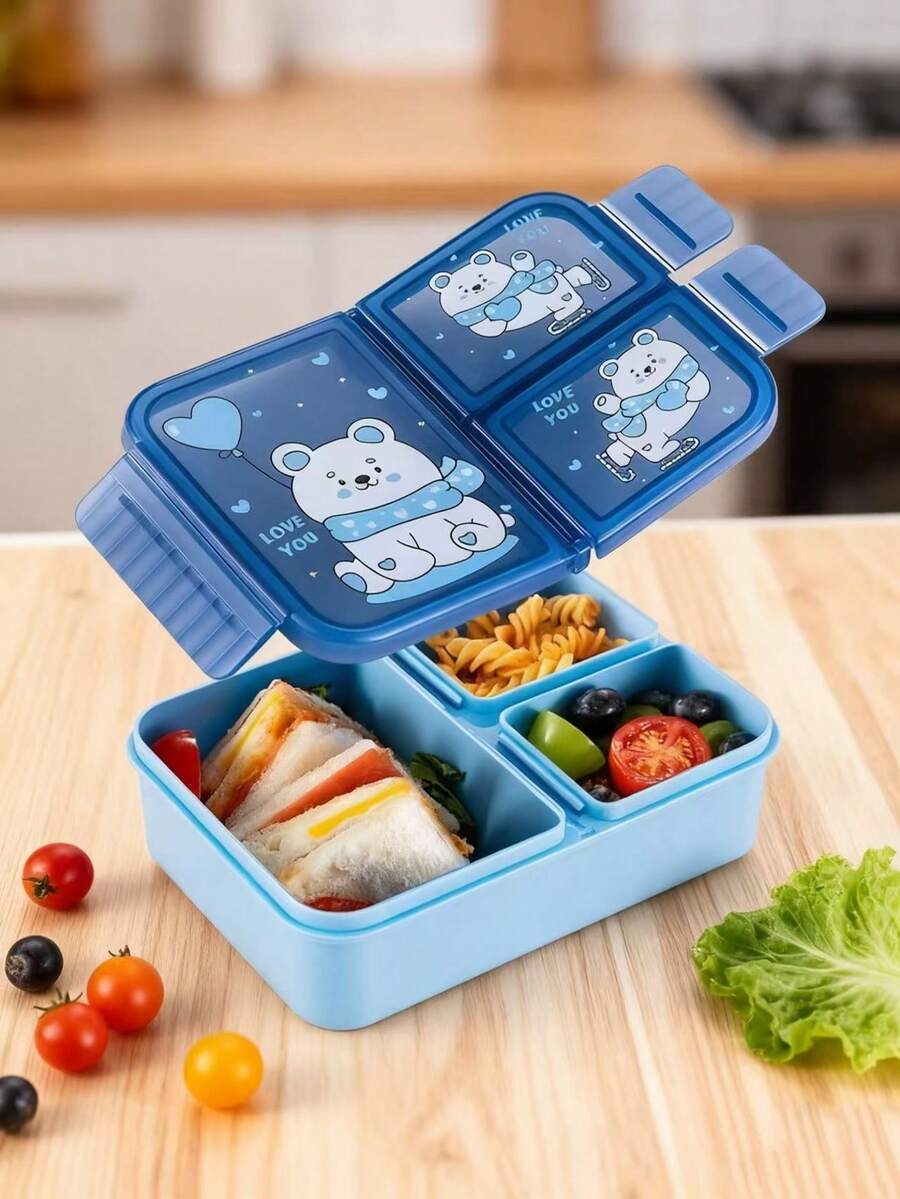 1pc Cartoon Lunch Box With Compartments, 900ml Small Student Bento Box For Adults, Office, Travel Leak-Proof Lunch Box, Microwave/Dishwasher , Birthday/Christmas Gift (Blue) (Pink) (Green) - Multicolor - View 1