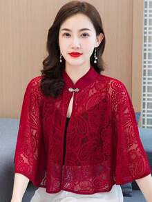 1pc Elegant Bride Hollow Out Shawl, Vintage Lace Cloak/Casual Versatile Sun Protection Shrug, Fashion Accessory For Parties, Festivals, Balls - Multicolor - View 7