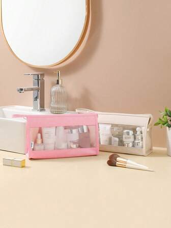 1pc Waterproof Makeup Cosmetic Travel Toiletry Bag - Mesh Makeup Organizer Pouch With Zipper Closure, Suitable For Travel, Daily Use And Outdoor Activities, Minimalist Design, Durable Zipper