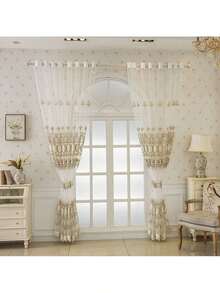 ستارة شفافة مطرزة بطراز قصر مذهب عاجي، توفر الخصوصية، تضيف أنماط مطرزة ثلاثية الأبعاد إحساسًا فاخرًا، سلسة وأنيقة، تضيف على الفور جوًا أنيقًا وعتيقًا إلى غرفة النوم والصالة والغرفة الطعام