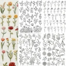 花卉植物水溶性刺绣图案，可溶解无纺布预印刺绣贴纸，自粘无纺布预印刺绣图案 - 黑與白 - 查看 14