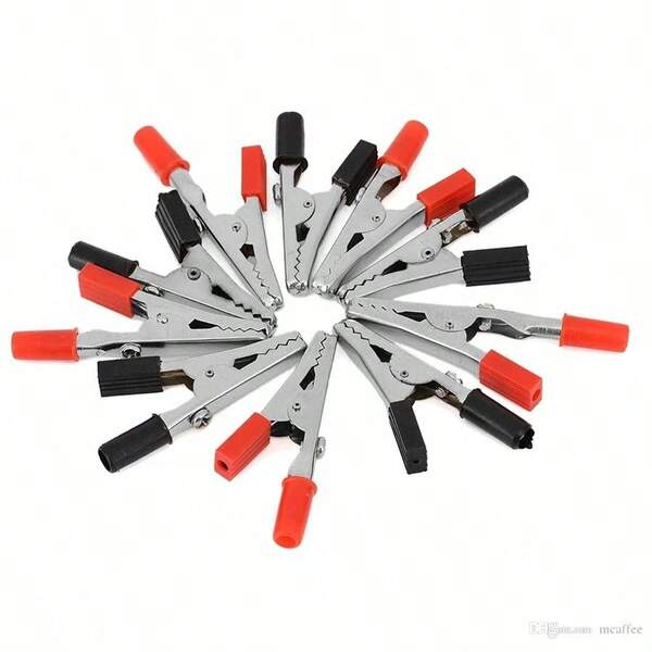 10 Pcs Electrical Test Clamps - Metal Alligator Clips With Red & Black Insulated Handles For Circuit Testing, Battery Charging & DIY Projects (Bulk Pack)