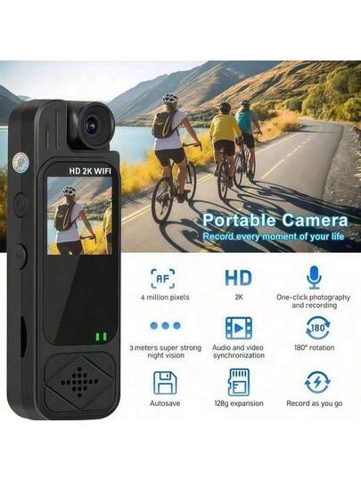 1pc 2K Ultra-High Definition Law Enforcement Recorder, Portable Wearable Camera, Motion Monitor, Equipped With A Lens That Can Rotate 180 Degrees, LCD Screen And Night Vision Function, Suitable For Travel, Sports, Cycling, Fishing And Daily Recording, And Also An Excellent Choice For Festivals And Birthday Gifts.