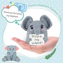 1pc Handmade Crochet Elephant Plush Thank You Gift – Adorable Gray Amigurumi Stuffed Animal With "Thank You For Being My Elephant" Sign | Cute Friendship/Valentine/Birthday/Just Because Gift For Her/Him/Kids | Soft Yarn Keepsake For Elephant Lovers - Multicolor - View 2