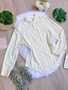 Women's Striped Button-Down Shirt, Casual, SP028 - 綠色 - 查看 2