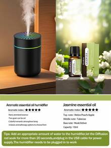 1pc 180ml Car Humidifier,With Color Changing LED Night Light, Silent Cold Fog, 2 Working Modes, Automatic Timer Switch, White/Black Optional, Ultrasonic Humidification, Stylish Cylindrical Design, Must Be Plugged In, Suitable For Home/Car Use, Home Aromatherapy Diffuser, Can Add Aromatherapy Essential Oils - Black and White - View 22