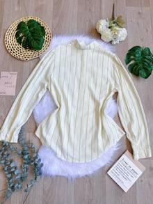 Women's Striped Button-Down Shirt, Casual, SP028 - 綠色 - 查看 4