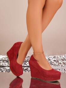 Zapatos de tacón alto con plataforma roja de mujer - Rojo - Ver 3