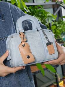 2024新款波士顿手提包女款，新款流行蓝色高品质手提包枕头包时尚包，情人节礼物。 - 藍色 - 查看 2