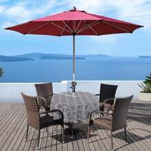 UMINEUX Outdoor Tablecloth With Umbrella Hole And Zipper, Spring_Summer Waterproof Table Cover For Picnic_BBQ_Garden(60" Round,Green Flower) - ColorF - 查看 2