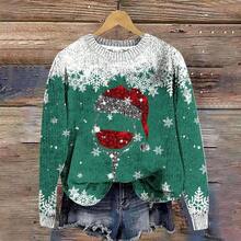 Sudadera de manga larga para mujer, diseo de Pap Noel, diseo de dibujos animados, diseo de Navidad, cuello redondo, diseo - Verde + M - Ver 4