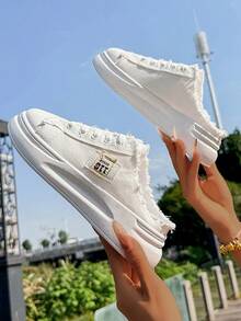 1 Pair Women's Fashion Casual Shoes, Lace-Up Style, Slip-On Design, Platform Mules