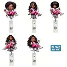 Giá đỡ thẻ ID mở rộng có giá đỡ thẻ ID bằng nhựa vinyl dễ thương cho y tá và sinh viên - Kẹp nhựa ABS, dây đeo màu trắng và thẻ tên nhân viên y tế màu đen, phụ kiện đồng phục, dây đeo bền Hệ thống quà tặng cho y tá - Nhiều màu - Xem 2