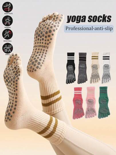 1/2/3/4/7 Pairs Women Multi-Color Professional Yoga Socks, Non-Slip Silicone Grip Pilates Fitness Socks, Ankle/Knee-High, Breathable, Suitable For Spring/Summer And Autumn/Winter