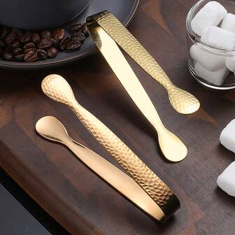 2 件装精美锤纹不锈钢冰钳，适用于吧台冰块/方糖/柠檬