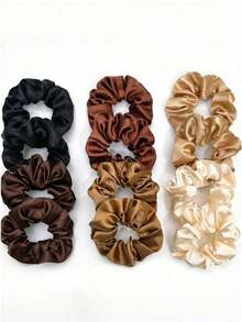 12/1 Pc Hair Clips Silky Scrunchies Satin Scrunchies Black Brown Scrunchie Pack Ponytail Holder Hair Scrunchies Silk Scrunchy Hair Bands Hair Ties, Casual,Cute,Hair Accessories,Hair RIbbons ,Hair Elastics ,Hair Rubber Bands ,Hair Rope ,Elastic Hair Tie