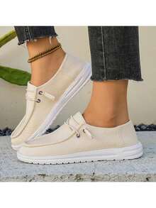 Women's Casual Simple Sports Shoes, Comfortable Non-Slip Lace-Up Soft-Soled Sports Shoes, Suitable For Women's Outdoor Activities, Low-Top Comfortable College Style Shoes, Slip-On Outdoor Sports Shoes, Multi-Color And Multi-Use All-Season Shoes - 米黃色 - 查看 5