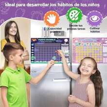Tabla de Recompensas para Niños en Español, Tabla de Tareas para Niños de Pared para Refrigerador, Programa motivador de Buena Conducta con 15 Tareas y 140 Estrellas de Recompensa (Verde) - Azul - Ver 3