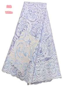 5 Yards/1 Yard High Quality French Mesh Lace Fabric, African Lace Embroidery, Nigerian Sequin Sheer Lace, Suitable For Sewing, Party, Wedding Fabric, Green - Multicolor - View 3