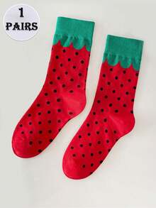 1双女士创意趣味草莓印花袜子，舒适百搭，适合日常穿着和圣诞节 - 彩色 - 查看 6