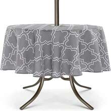 UMINEUX Outdoor Tablecloth With Umbrella Hole And Zipper, Spring_Summer Waterproof Table Cover For Picnic_BBQ_Garden(60" Round,Green Flower) - ColorF - 查看 1