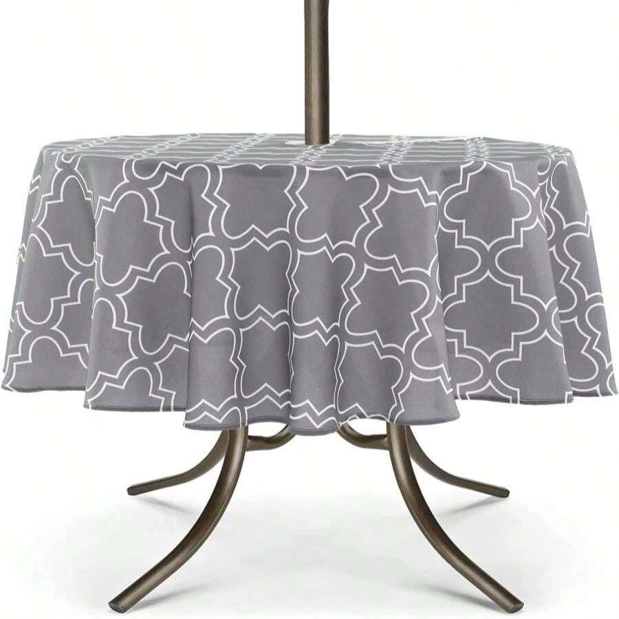 UMINEUX Outdoor Tablecloth With Umbrella Hole And Zipper, Spring_Summer Waterproof Table Cover For Picnic_BBQ_Garden(60" Round,Green Flower) - ColorF - 查看 1