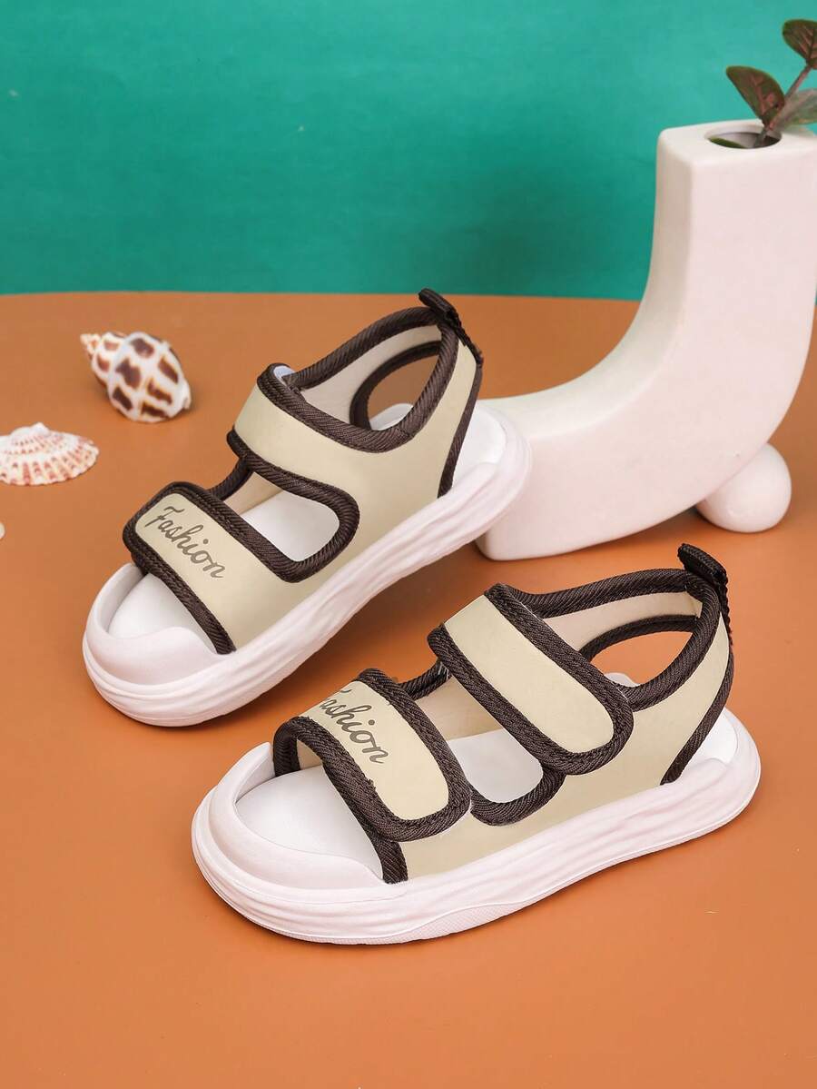 1 Pair Unisex Flat Cute Closed Toe Sandals, Soft Sole Non-Slip Baby Toddler Beach Shoes, Suitable For Summer - Brown - View 1