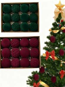 12个植绒圣诞装饰球，植绒圣诞树球装饰，防碎圣诞灯泡装饰套装，塑料植绒装饰球，适用于节日、婚礼、派对、家居装饰