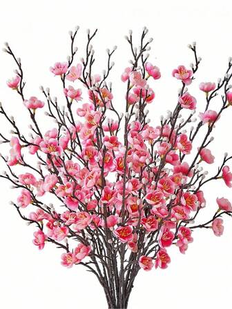 1/3/6/9 Pcs Artificial Plum Blossom Flowers, 21.7 Inch Fake Winter Plum Stems, Plastic Flowers For Home, Hotel, Office, Wedding, Party, Garden Decor
