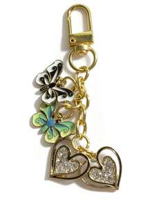 极简油滴蝴蝶心形钥匙扣，合金材质，适合女性、耳机盒、包包、墙面装饰