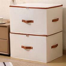 2pcs/1pc Dustproof Storage Box With Lid Large Capacity Foldable Clothes Storage Box Double Thickness Moisture-Proof Storage Box, Under-Bed Storage - Beige - View 8