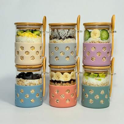 18oz Borosilicate Glass Lunch Bowl Containers With Lids - Airtight, Reusable Food Storage Jars For Yogurt, Overnight Oats, Meal Prep - Microwave & Dishwasher , Round Shape With Silicone Sleeve, Meal Prep Containers | Airtight Seal | Borosilicate Glass