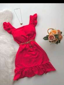 Vestido curto pipoca - Vermelho - Visão 3