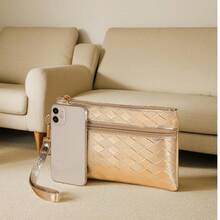 New Rhombus Clutch Wallet, Multi-Compartment Mini Long Coin Purse, Convenient Outdoor Phone Pouch, Storage Bag - Gold - View 6