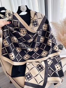 1 Stück Faux-Kaschmir minimalistischer eleganter Sternenmuster Jacquard Warm Schal, geeignet für Frauen, klimatisierte Räume, Herbst/Winter, Mode, vielseitig, Halswärmer, Schal, ideales Geschenk, Strand, Urlaub - Schwarz - Übersicht 6