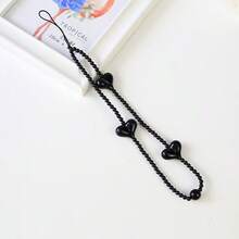 1pc Simple DIY Black Heart Bead Phone Chain CCD Beaded Earphone Bag Packaging Bracelet Lanyard Chain