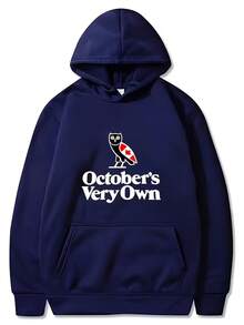 2 0 2 5 Canada Traditional Letter October's Very Own Printed European Size Spring Autumn Men's Loose Hoodie Comfortable Pullover Sweatshirt - Black - View 6