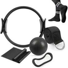 Pilates Kit Casa 6 en 1 Incluye Aro Pilates 38cm,Pelota Yoga 25cm,Bandas Elasticas Resistencia,Correa de Estiramiento,Anillo de Yoga Chica y Calcetines Antideslizantes,Essential Accesorios de Pilate(Negro) - Multicolor - Ver 2