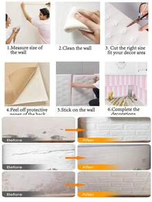 4片/6片装3D立体压纹泡沫墙纸，仿皮纹理，触感柔软，自粘泡沫墙贴，可重复使用和裁剪，卧室装饰背景，隔音加厚墙面覆盖物，床头板软包，防水、防潮、防尘、防撞贴纸，家居装饰墙贴 - 彩色 - 查看 2