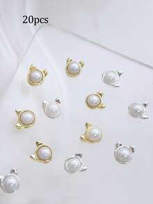 20pcs Cute Gold And Silver Faux Pearl Animal-Shaped Nail Charms, Japanese Minimalist Nail Supplies, Suitable For Multi-Functional DIY Accessories Nail Art - Multicolor - View 4