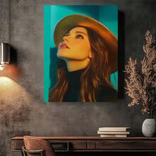 2D Plano, 1 Pieza Arte de Pared en Lienzo Abstracto Retro Moderno - Retrato Vibrante de Mujer con Sombrero en Azul, Verde y Oro, Marco de Madera Impresión de Alta Calidad, Decoración de Pared Vertical Adecuada para Sala de Estar, Dormitorio, Oficina en Casa, Decoración de Arte de Cama, Diseño de Marco Envuelto, 2D Plano - Multicolor - Ver 6