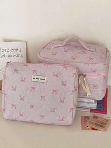 1/3件装花卉蝴蝶结芭蕾舞风格旅行化妆包，大容量化妆包，洗漱包，收纳袋，旅行必备，邮轮必备，宿舍用品，伴娘礼物，母亲节礼物，生日礼物，送给朋友和老师的礼物，家居装饰，卧室装饰，珠宝收纳，唇彩收纳，指甲油收纳 - 彩色 - 查看 7