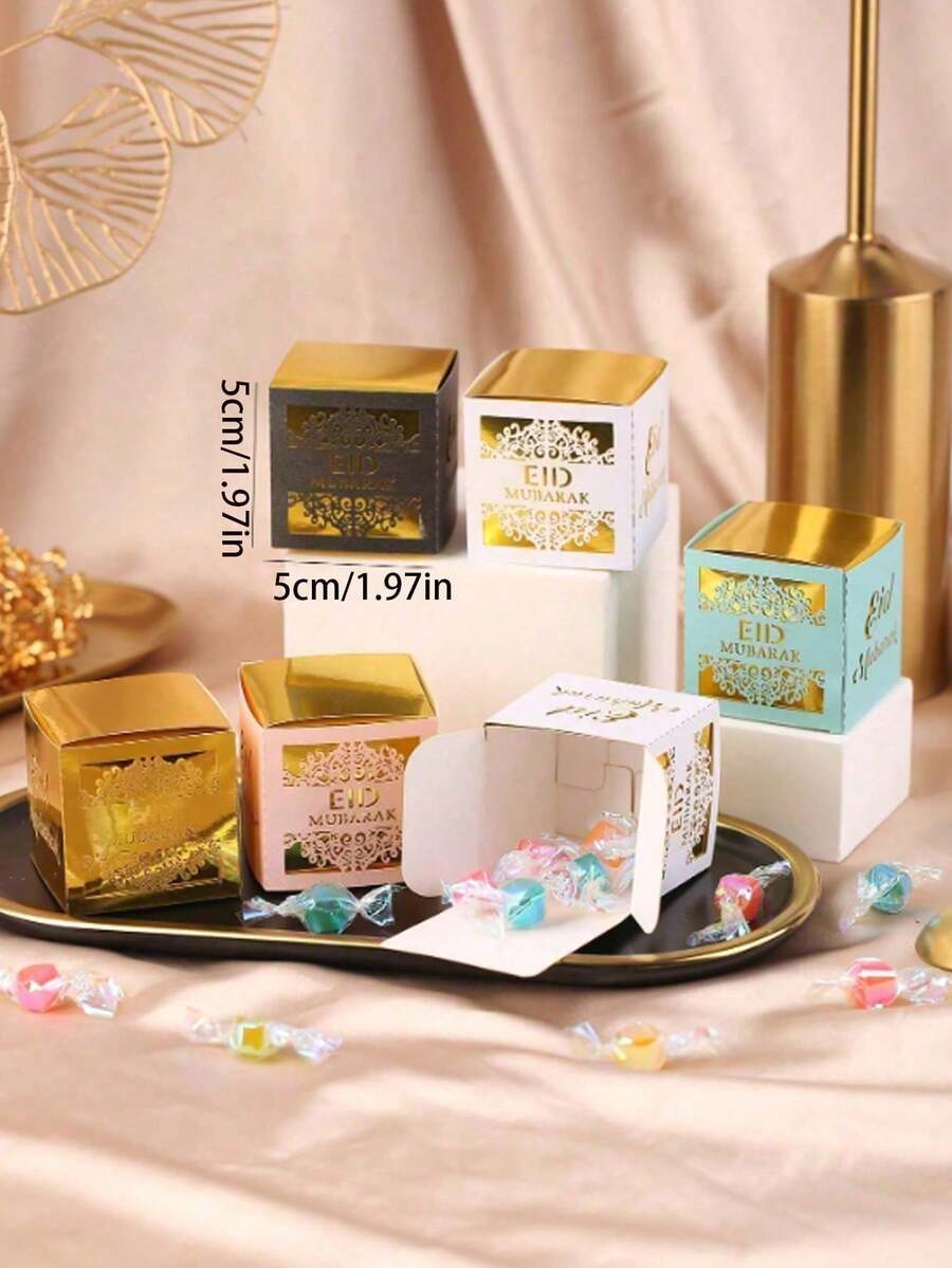 20pcs/Pack Eid Al-Adha, Eid Mubarak Hollow Paper Gift Boxes, Ramadan Party Favor Boxes - Multicolor - View 1