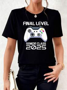 Final Level Senior Class 2025 Gamer Graduation T-Shirt For Students And Graduates With Controller Design Black Shirt - Negro - Ver 2
