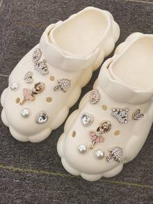 16PCS Bling Rhinestone Ballet Girl ABS Shoe Charms DIY Accessories Luxury Golden Crown Heart Clog Shoe Buckles Decorations Faux Pearls Shoe Clip Decor - 16 Styles - View 4