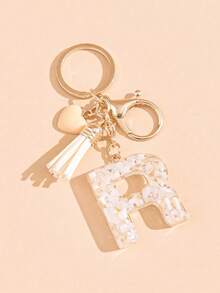 26 Choices Red Epoxy First Initial Letter Keychain, Cute Heart Tassel Keychain, Fashion Bag Accessory Wallet Charm Pendant, Party Favors, Suitable As Gifts For Friends - Beige - View 27